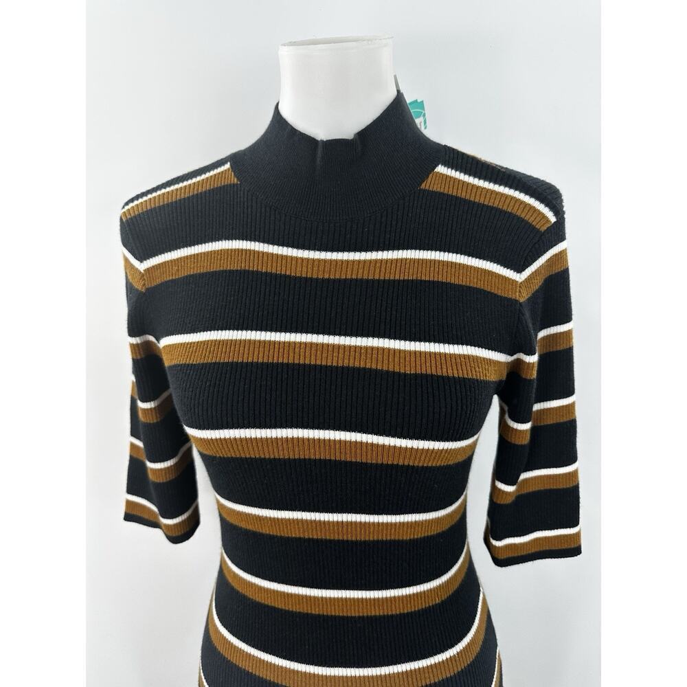 Sanctuary Mock Neck Stripe Rib Knit Midi Dress Black Brown White Size M NWT - Picture 4 of 10